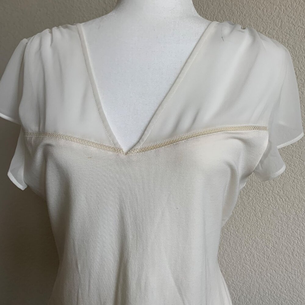 EXPRESS V-Neck Gathered Chiffon Sheer Flutter Sleeve Top Ivory Large NWT - Picture 5 of 6
